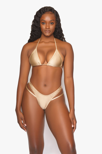 Tanga con bandas laterales color arena nude Bae Watch